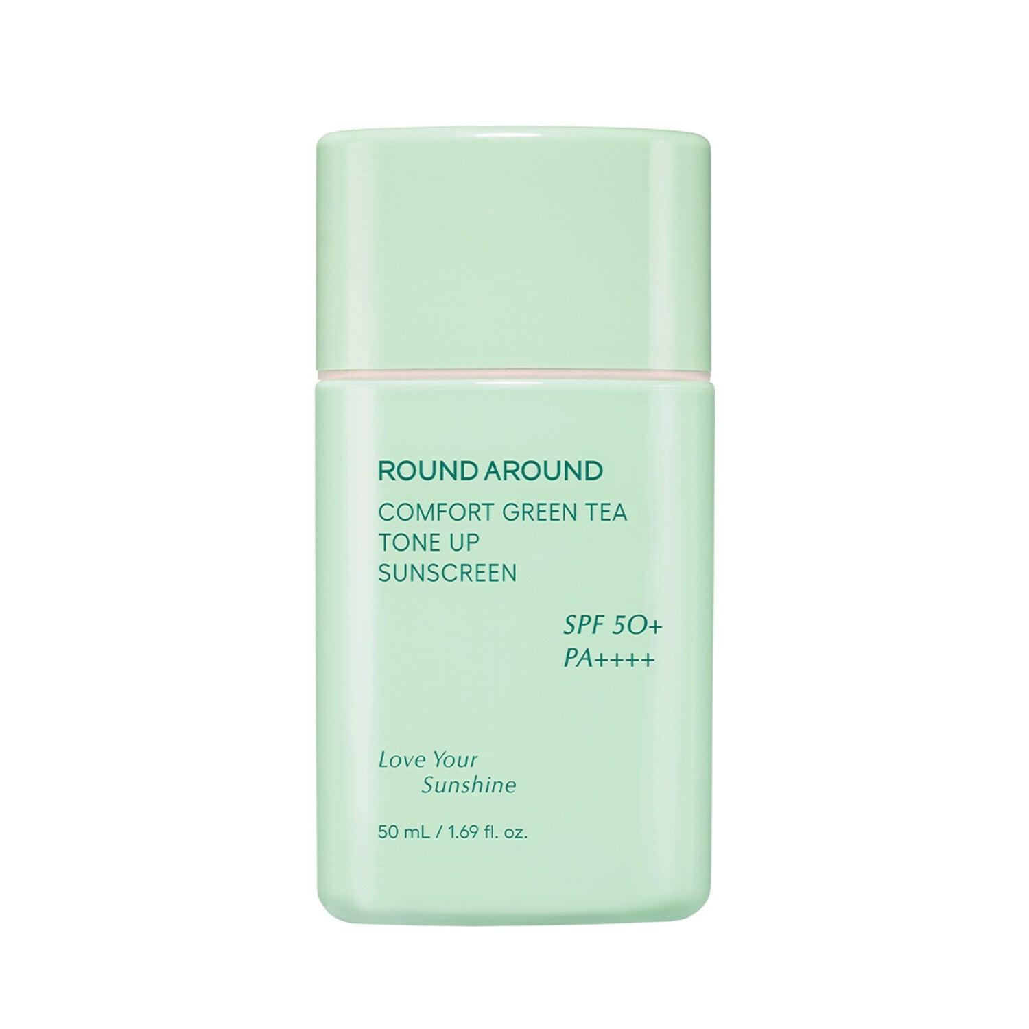 ROUND AROUND Comfort Green Tea Tone Up Sunscreen SFP50+ PA++++ 50ml-Sunscreen-Skincare Coréenne