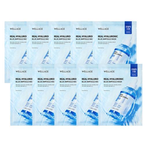 WELLAGE Real Hyaluronic Blue Ampoule Mask Sheet 27ml X 10P-Facial Mask-Skincare Coréenne