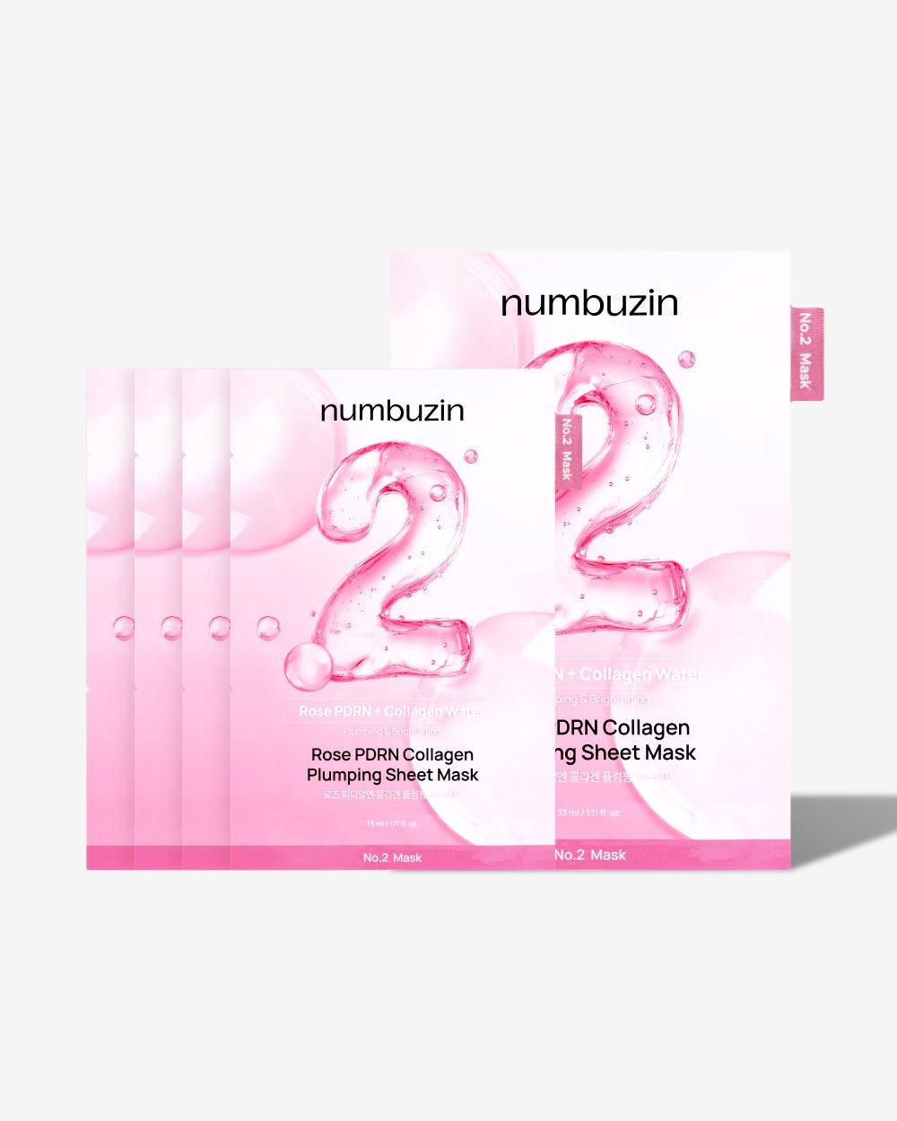 Numbuzin No.2 Masque Tissu Collagène Rose PDRN Repulpant 33 ml × 5